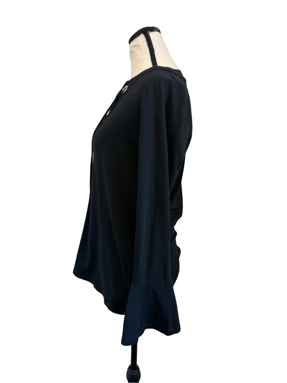 Michael Kors Black Lace Up Tunic Top Rhinestone Grommet Bell Sleeve S